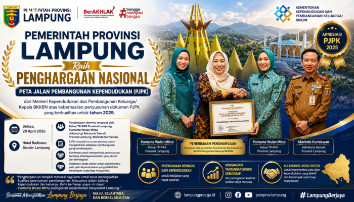 Pemerintah Provinsi Lampung Raih Penghargaan Nasional Peta Jalan Pembangunan Kependudukan