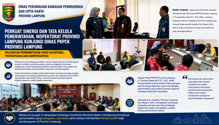 Perkuat Sinergi dan Tata Kelola Pemerintahan, Inspektorat Provinsi Lampung Kunjungi Dinas PKPCK Provinsi Lampung