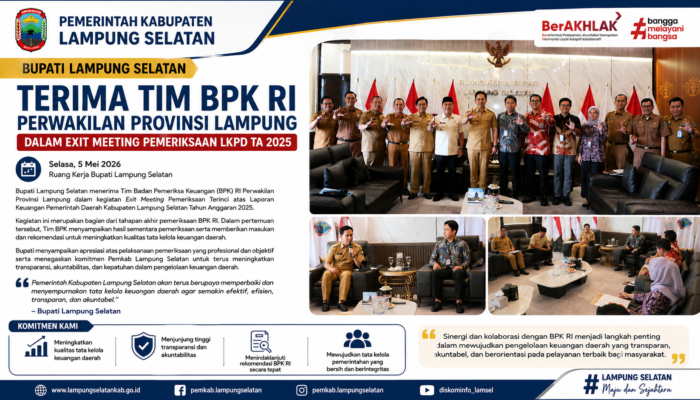 Bupati Lampung Selatan Terima Tim BPK RI Perwakilan Provinsi Lampung dalam Exit Meeting Pemeriksaan LKPD TA 2025