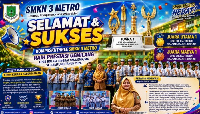 KOMPASKNTHREE SMKN 3 Metro Torehkan Prestasi Gemilang, Raih Juara Utama dan Juara Madya pada LPBB Boliga Tingkat SMA/SMK/MA se-Lampung