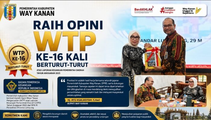 Pemkab Way Kanan Raih Opini WTP ke-16 Kali Berturut-turut dari BPK RI