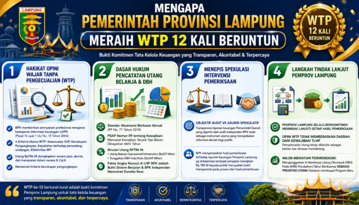 Pemprov Lampung Kembali Raih Opini WTP ke-12 Berturut-turut, Bukti Komitmen Tata Kelola Keuangan yang Transparan dan Akuntabel
