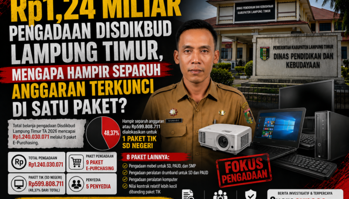 Rp1,24 Miliar Pengadaan Disdikbud Lampung Timur, Mengapa Hampir Separuh Anggaran Terkunci di Satu Paket?