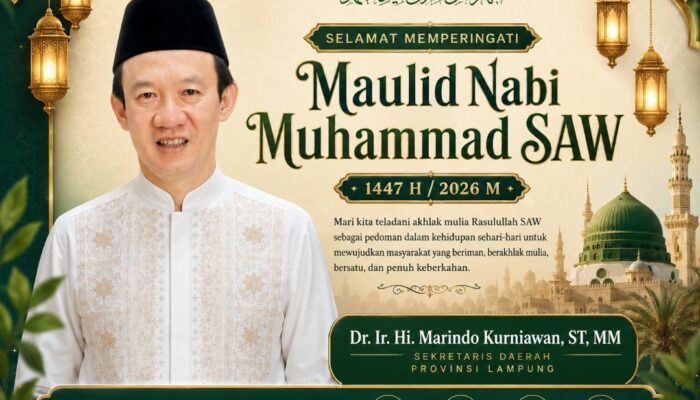 Sekda Lampung Marindo Kurniawan Ucapkan Selamat Memperingati Maulid Nabi Muhammad SAW 1447 H/2026 M