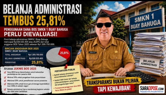 Belanja Administrasi Tembus 25,81 Persen, Penggunaan Dana BOS SMKN 1 Buay Bahuga Perlu Dievaluasi