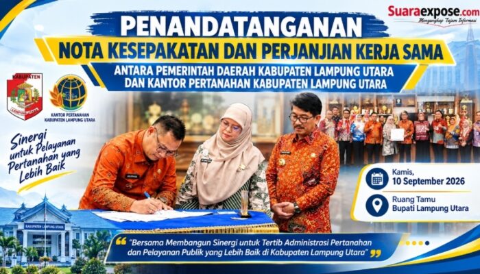 Pemkab Lampung Utara dan Kantor Pertanahan Tandatangani Nota Kesepakatan dan Perjanjian Kerja Sama