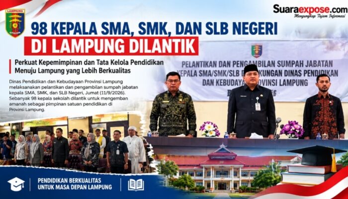 98 Kepala SMA, SMK, dan SLB Negeri di Lampung Dilantik