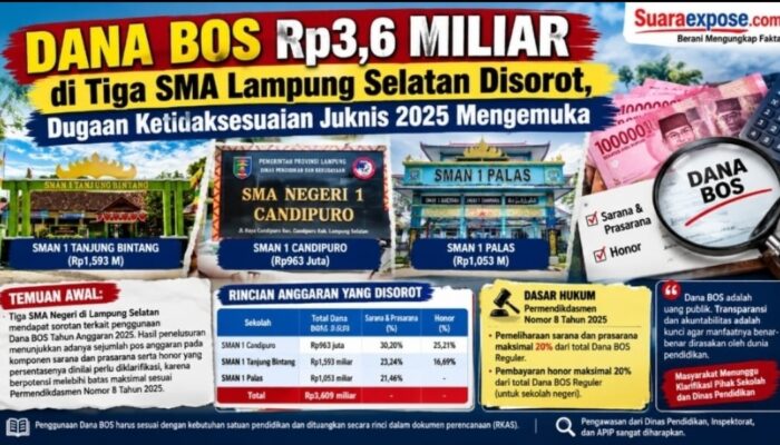 Dana BOS Rp3,6 Miliar di Tiga SMA Lampung Selatan Disorot, Dugaan Ketidaksesuaian Juknis 2025 Mengemuka