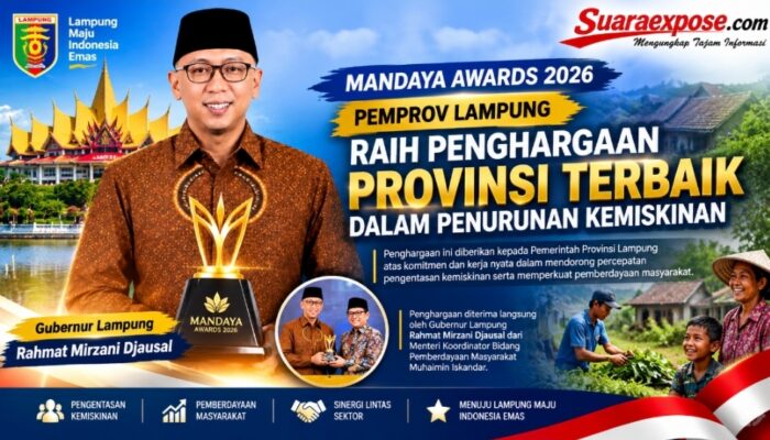 Pemprov Lampung Raih Penghargaan Mandaya Awards 2026 sebagai Provinsi Terbaik dalam Penurunan Kemiskinan